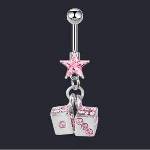 Belly Ring Barbell Body Jewelry New Pink Dice Star